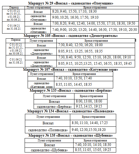Расписание садоводческих автобусов Бийск 2021